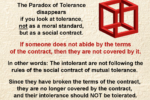 Text graphic explaining tolerance as a social contract, illustrated with a red impossible cube.